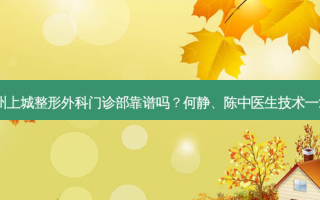 郑州上城整形外科门诊部靠谱吗？何静、陈中医生技术！